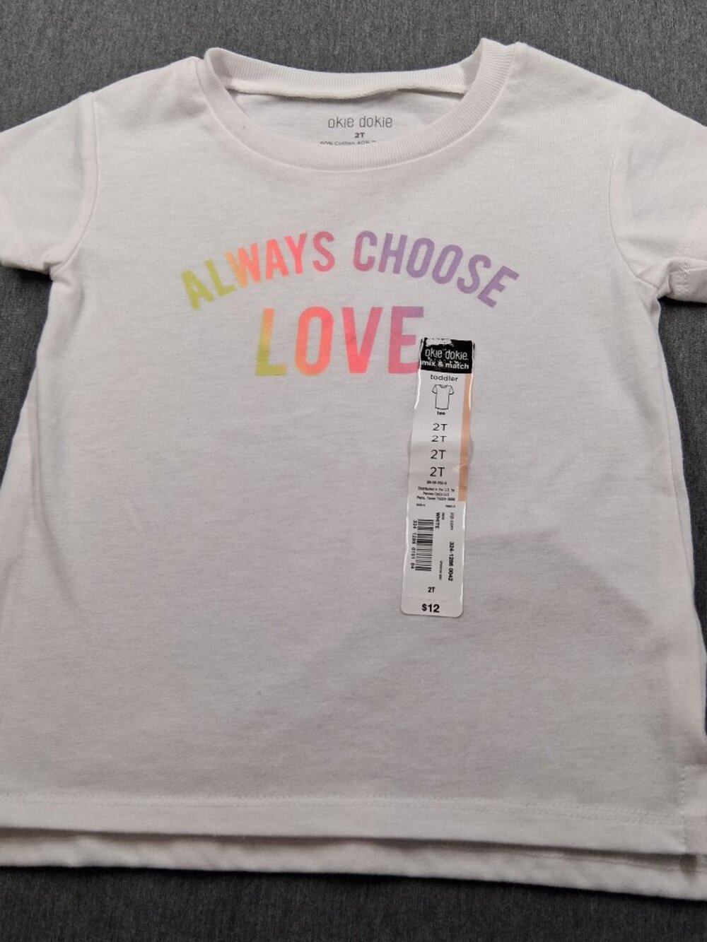 Toddler girls shirt, Okie dokie, size 2t, white, new